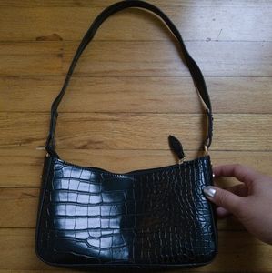 Crocodile black leather mini purse